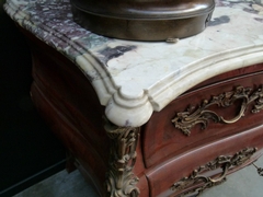 Louis 15 style Chest of drawers in differents woods,marble top and mounred bronzes, France 1880