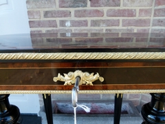 Napoleon 3 style Table  in ebonised wood with marqueterie and bronzes, France 1880