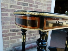 Napoleon 3 style Table  in ebonised wood with marqueterie and bronzes, France 1880