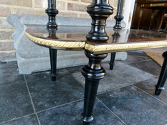 Napoleon 3 style Table  in ebonised wood with marqueterie and bronzes, France 1880