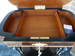 Napoleon 3 style Table  in ebonised wood with marqueterie and bronzes, France 1880