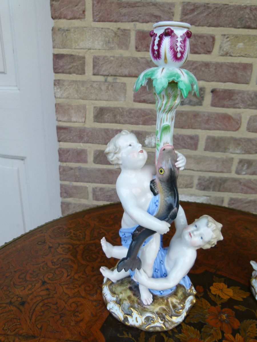 A pair Meissen porcelein candelabra.