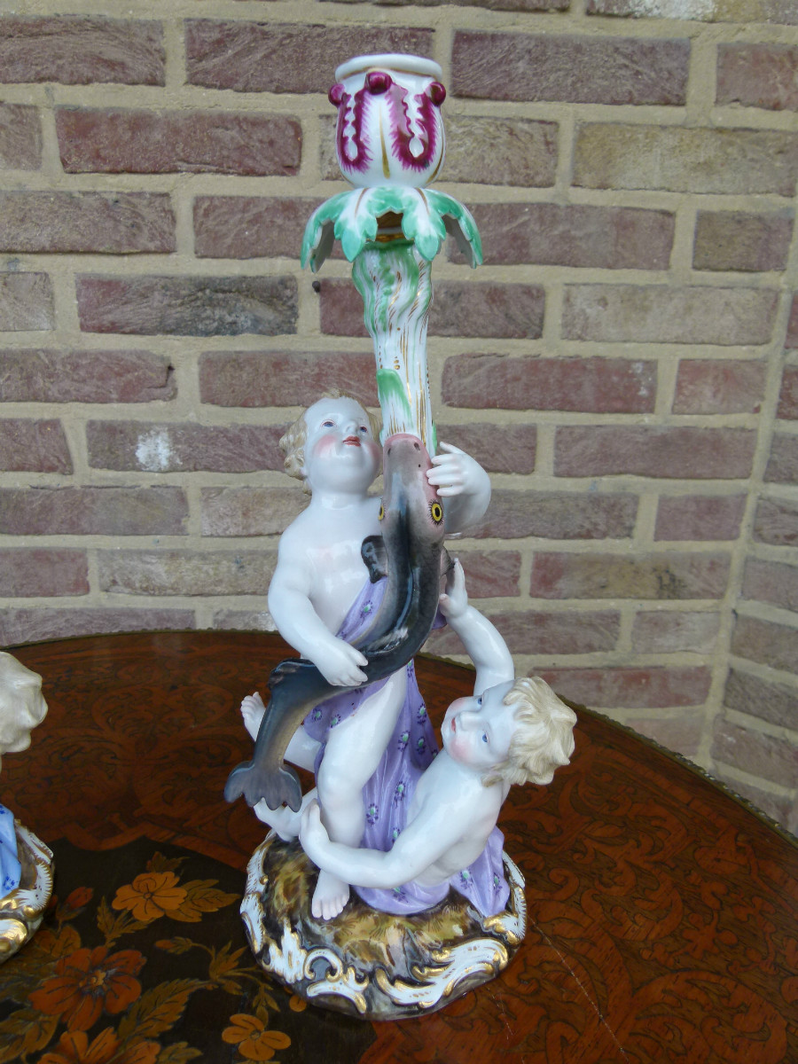 A pair Meissen porcelein candelabra.