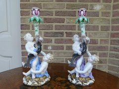 A pair Meissen porcelein candelabra.