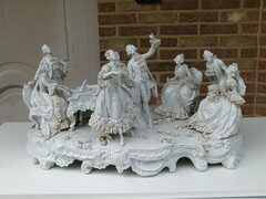 style A monumental group of a musical family in Volkstedt white porcelain, Germany 1940