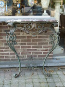 style A pair wrought iron consoles with marble top in iron and marble, France 1900-1920