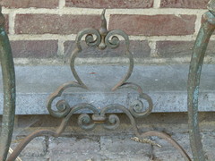 style A pair wrought iron consoles with marble top in iron and marble, France 1900-1920