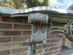 style A pair wrought iron consoles with marble top in iron and marble, France 1900-1920