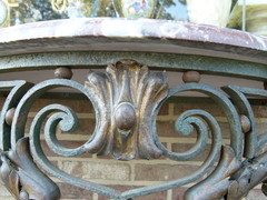 style A pair wrought iron consoles with marble top in iron and marble, France 1900-1920