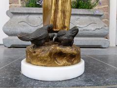 A young lady feeding chicks style Sculpture with ivory by Henryk II Kossowski in gilded and patinated bronze with ivory, Poland 1900