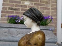 A young lady feeding chicks style Sculpture with ivory by Henryk II Kossowski in gilded and patinated bronze with ivory, Poland 1900