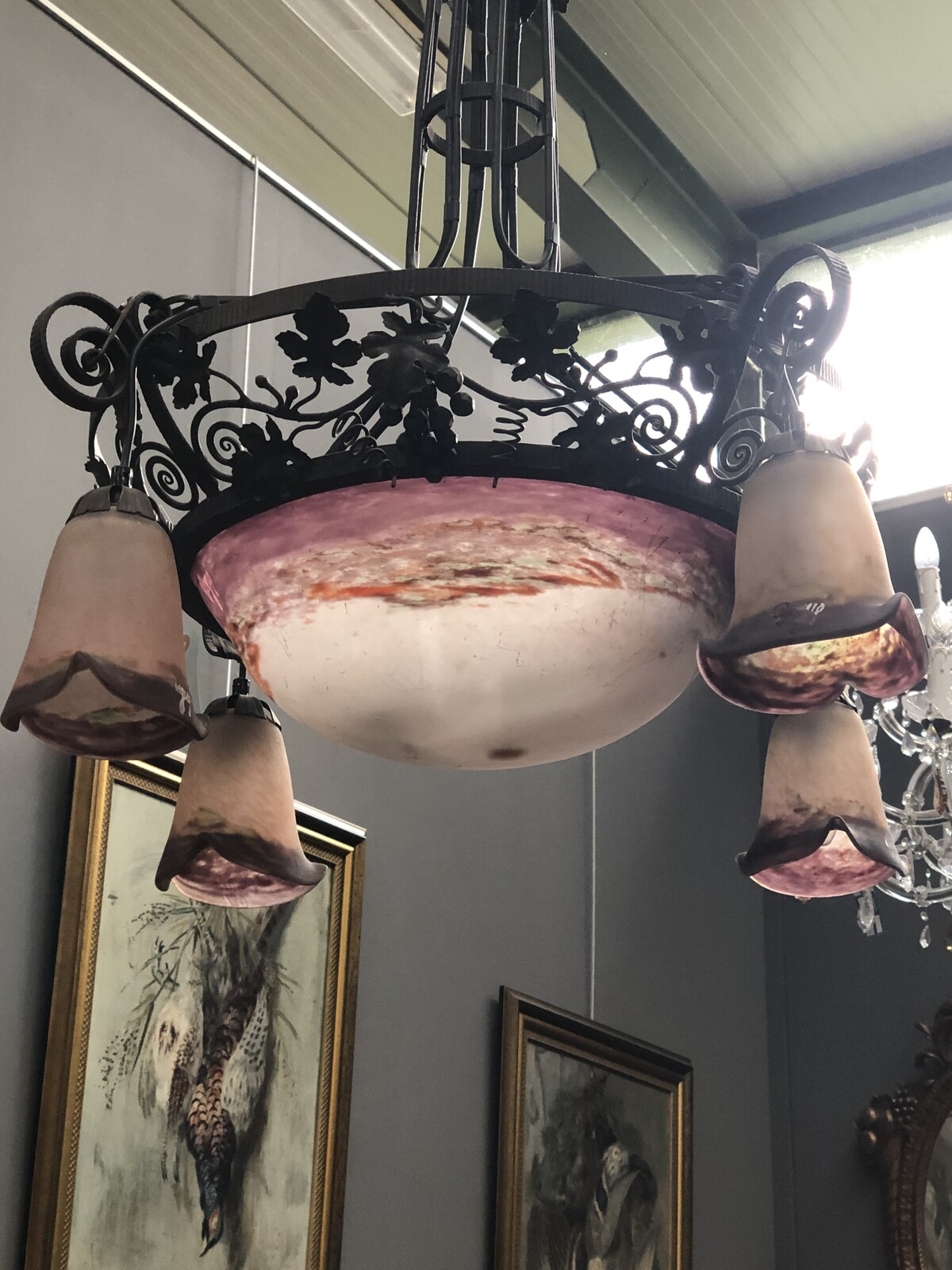 Art-deco Lamp with pate de verre glass by Degué