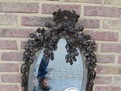 Art-deco style Pair oval mirrors in silver plated metal, Belgium 1920