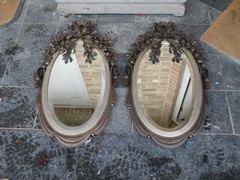 Art-deco style Pair oval mirrors in silver plated metal, Belgium 1920