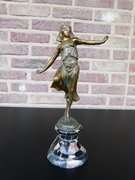 Art-deco style Sculpture of a oriental dancing lady by Omerth  in patinated bronze on marble base, France 1925