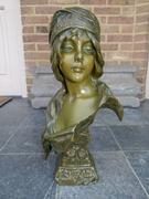 Art-nouveau style Bronze buste of a lady by E.Villanis in patinated bronze with foundry stamp, France 1890