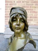 Art-nouveau style Bronze buste of a lady by E.Villanis in patinated bronze with foundry stamp, France 1890