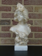 Art-nouveau style Buste of a young lady by P.Philippe in alabaster, France 1900