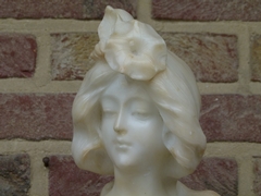 Art-nouveau style Buste of a young lady by P.Philippe in alabaster, France 1900