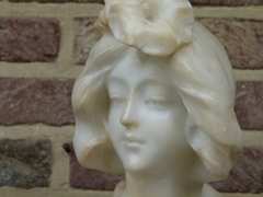 Art-nouveau style Buste of a young lady by P.Philippe in alabaster, France 1900