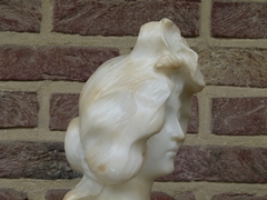 Art-nouveau style Buste of a young lady by P.Philippe in alabaster, France 1900