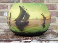 Art-nouveau style Cameo glass vase by Daum Nancy with boats in glass, France 1900