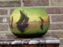 Art-nouveau style Cameo glass vase by Daum Nancy with boats in glass, France 1900