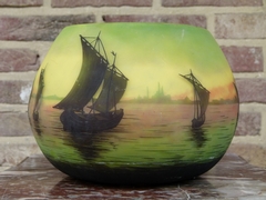 Art-nouveau style Cameo glass vase by Daum Nancy with boats in glass, France 1900