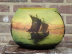 Art-nouveau style Cameo glass vase by Daum Nancy with boats in glass, France 1900