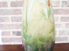 Art-nouveau style Daum vase with enamel flowers in etched cameo glass, Nancy,France 1890