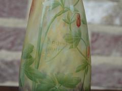 Art-nouveau style Daum vase with enamel flowers in etched cameo glass, Nancy,France 1890