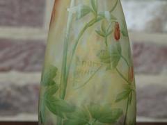 Art-nouveau style Daum vase with enamel flowers in etched cameo glass, Nancy,France 1890