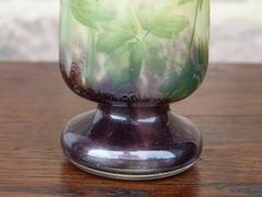 Art-nouveau style Daum vase with enamel flowers in etched cameo glass, Nancy,France 1890