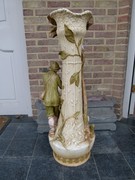 Art-nouveau style Huge vase with a boy and sheeps in Royal Dux porcelain, Austria 1900