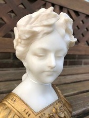 Art-nouveau style Lady buste by Nelson in gilded bronze and alabaster, France 1890