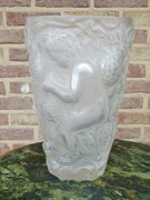 Art-nouveau style Opalescent glass vase with putti signed Cros in glass, France 1900