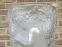 Art-nouveau style Opalescent glass vase with putti signed Cros in glass, France 1900