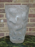 Art-nouveau style Opalescent glass vase with putti signed Cros in glass, France 1900