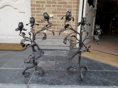 Art-nouveau style Pair candelabra in wrought iron stamped JH, France 1900