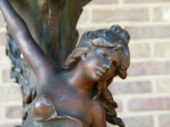 Art-nouveau style Pair vases with lady,s in spelter on marble base, France 1900