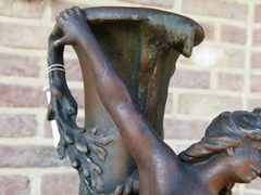 Art-nouveau style Pair vases with lady,s in spelter on marble base, France 1900