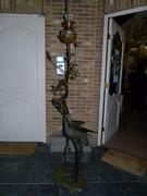 Art-nouveau style patinated bronze lamp with a bird in patinated bronze, France 1900