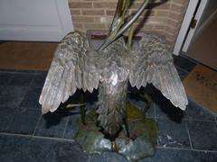 Art-nouveau style patinated bronze lamp with a bird in patinated bronze, France 1900