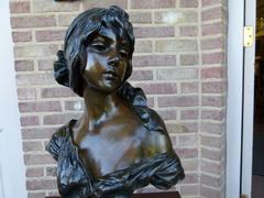 Art-nouveau style Sculpture buste of a lady by E. Villanis 