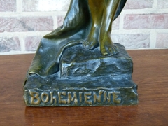 Art-nouveau style Sculpture by E.Villanis of a gipsy lady 