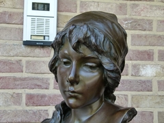 Art-nouveau style Sculpture by E.Villanis of a lady,s buste with foundry stamp in patinated bronze, France 1890