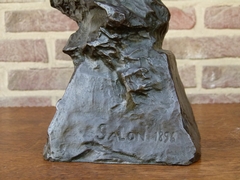 Art-nouveau style Sculpture by E.Villanis of a lady,s buste with foundry stamp in patinated bronze, France 1890