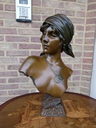 Art-nouveau style Sculpture of a lady,s buste by E. Villanis 