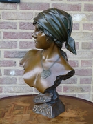 Art-nouveau style Sculpture of a lady,s buste by E. Villanis 