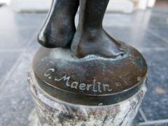 Art-nouveau style Sculpture of a naked lady by C. Maerlin in patinated bronze with foundry stamp and marble base, Germany 1900